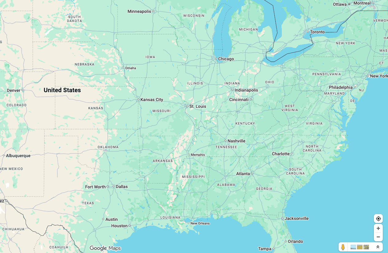 Google Maps interface showing no built-in radius tool