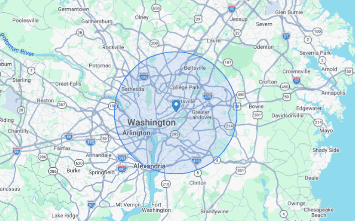 A radius circle displayed on Google My Maps after importing a KML file
